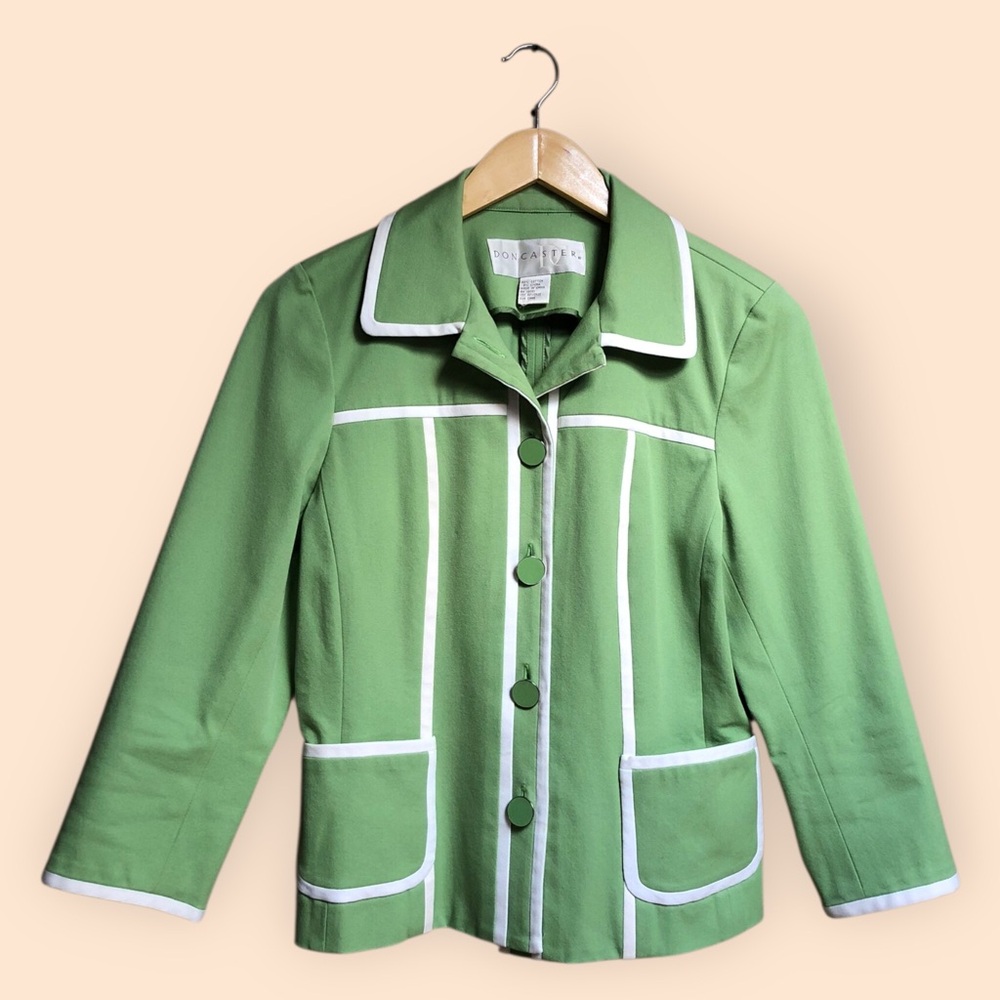 Vintage 90s Doncaster Green & White Collared Lightweight Spring Jacket Women 8P